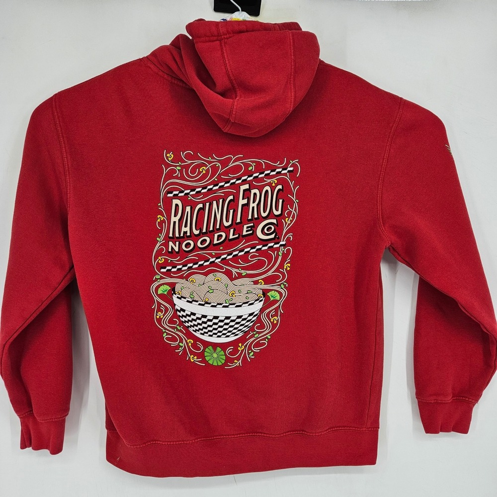 Meow Wolf Hoodie Mens Medium Red Performance Pullover Racing Frog Sweatshirt